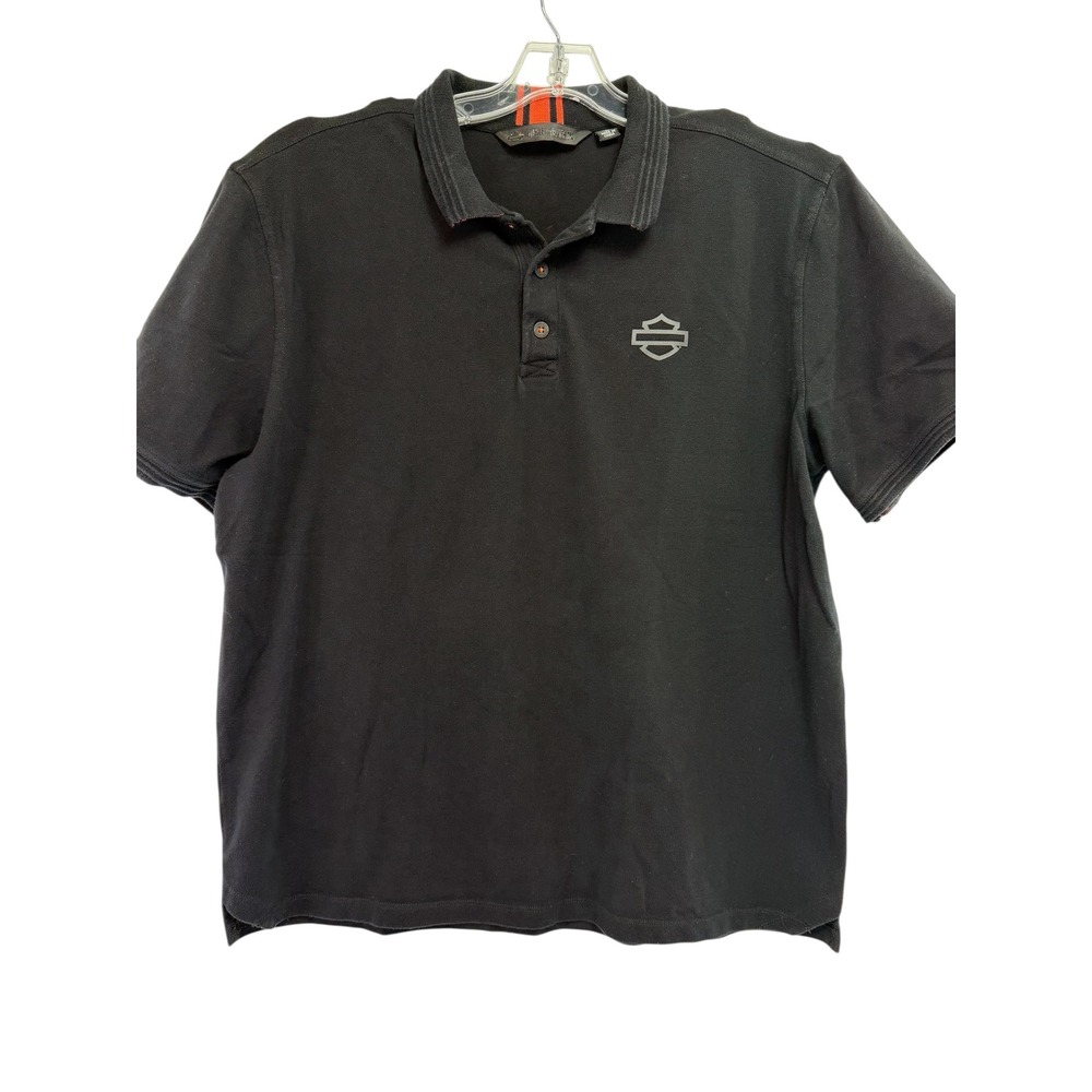 Harley Davidson Mens XL Black Slim Fit Polo Shirt Logo (D32) - Picture 5 of 6